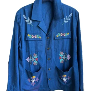 BAZISZT - Neon chemise bleu avec broderie perles multicolores