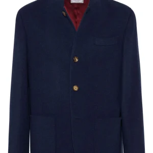 BRUNELLO CUCCINELI - blazer imperméable en cachemire bleu marine
