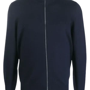 BRUNELLO CUCCINELI - pull zippé en cachemire à col cheminée bleu marine