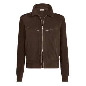 BRUNELLO CUCINELLI - Blouson en daim et maille de coton Expresso