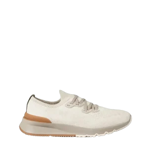 BRUNELLO CUCINELLI - Chaussures de running en maille de coton et veau semi-brillant Beige clair