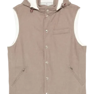 BRUNELLO CUCINELLI - Doudoune sans manches en flanelle de laine membranée à capuche détachable BEIGE