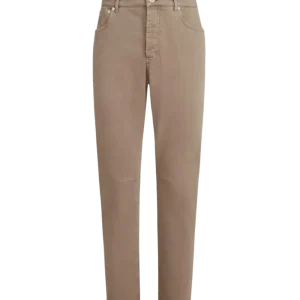 BRUNELLO CUCINELLI - Pantalon cinq poches en denim confort teint en pièce Marron clair