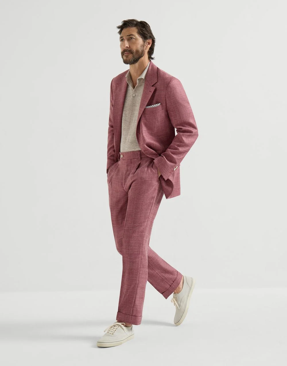 BRUNELLO CUCINELLI - Polo en maille de lin et coton Sable – Image 7