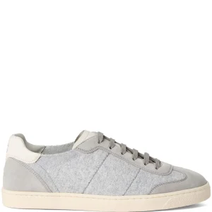 BRUNELLO CUCINELLI  - Sneakers en maille de coton, daim lavé et cuir de veau Soft Gris