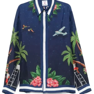 CASABLANCA - Chemise à Boutonnière sur le Devant Bleu Nuit