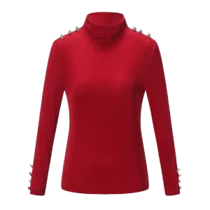 Pull Col Montant Boutonné Femme Rouge
