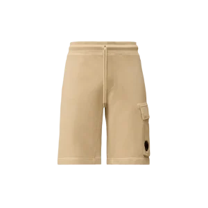 C.P. COMPANY - Cotton Diagonal Fleece Cargo Sweatshorts Beige
