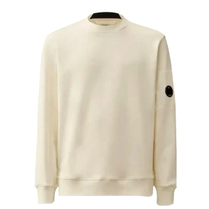 C.P. COMPANY - Diagonal Raised Fleece Crewneck Lens Sweatshirt - Blanc