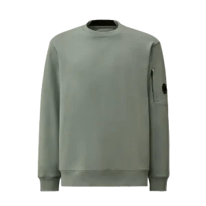 C.P. COMPANY - Diagonal Raised Fleece Crewneck Lens Sweatshirt Bleu argenté