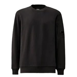 C.P. COMPANY - Diagonal Raised Fleece Crewneck Lens Sweatshirt - Marine