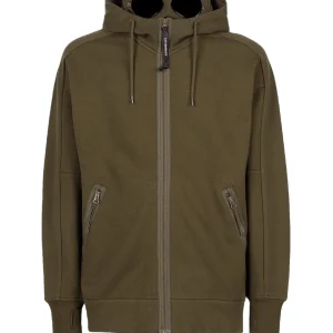 C.P Company Diagonal Raised Fleece Goggle Hoodie Ivy Green