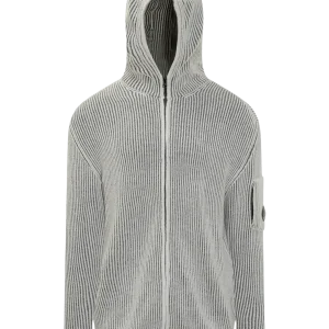 C.P. COMPANY - Hooded Ribbed Cardigan Gris
