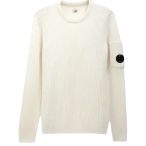 C.P. COMPANY - Pull à col rond côtelé Blanc cassé