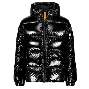 GERTRUDE - Doudoune à capuche coupe droite nylon glossy Vianney Bright Noir