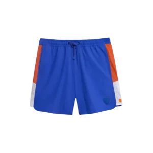 GERTRUDE - Short de bain à taille élastique et bandes contrastantes Bleu saphir et Orange