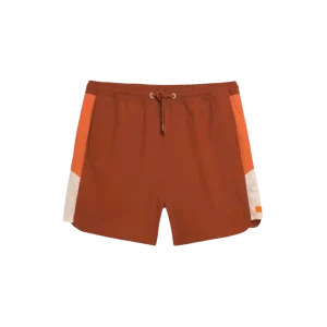 GERTRUDE - Short de bain à taille élastique et bandes contrastantes Samy Marron et Orange