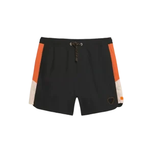 GERTRUDE - Short de bain à taille élastique et bandes contrastantes Samy Noir et Orange