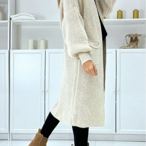 Gilet long en maille avec poche