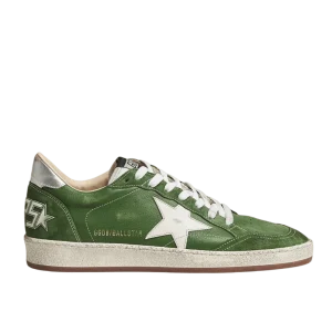 GOLDEN GOOSE - Ball Star pour homme en daim vert avec étoile blanche et contrefort en cuir argenté