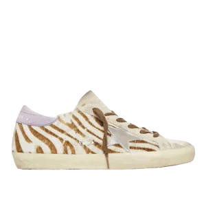 GOLDEN GOOSE - Super-Star LTD femme en cuir façon poulain à imprimé zèbre avec étoile argentée et contrefort lilas