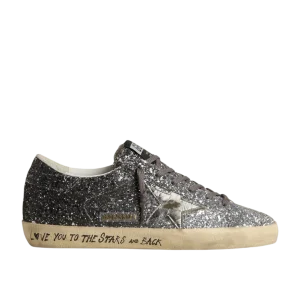 GOLDEN GOOSE - Super Star pour femme avec tige à paillettes et étoile en cuir lamé argentés