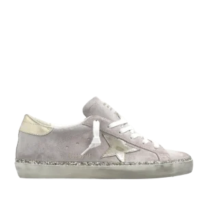 GOLDEN GOOSE - Super-Star rose avec étoile en cuir en contrefort platine métallisés