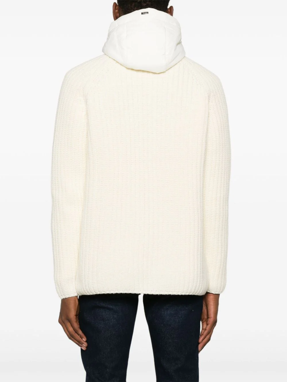 HERNO - Cardigan en laine vierge beige avec capuche blanc – Image 5