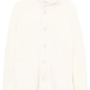 HERNO - Cardigan en laine vierge beige avec capuche blanc