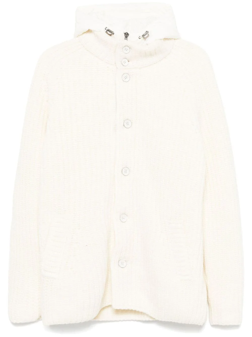 HERNO - Cardigan en laine vierge beige avec capuche blanc – Image 2