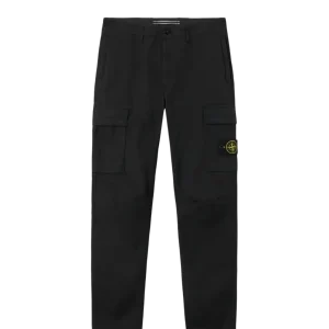 STONE ISLAND - Pantalon cargo coupe fuselée regular à poches zippées noir