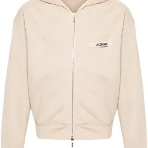 Jacquemus Le Hoodie beige avec logo sur Gros Grain