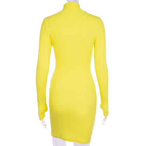 Robe Col Montant Manches Longues Jaune – Image 4
