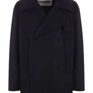 JIL SANDER - Manteau à boutonnière bleu marine en laine