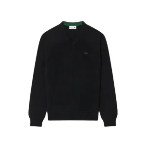Lacoste - Pull mérinos col V noir