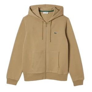 Lacoste Sweatshirt à capuche zippé Beige en molleton