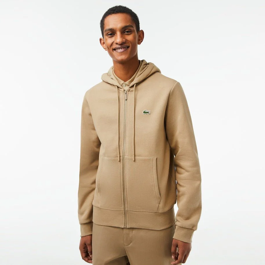 Lacoste Sweatshirt à capuche zippé Beige en molleton – Image 3