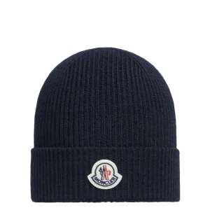 MONCLER - Bonnet en laine bleu marine