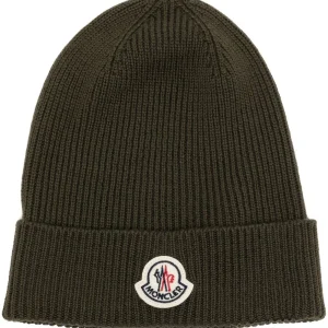 MONCLER - Bonnet nervuré à patch logo vert