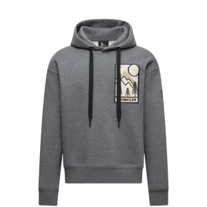 MONCLER GRENOBLE - Sweat à capuche en coton mélangé à logo montagne gris