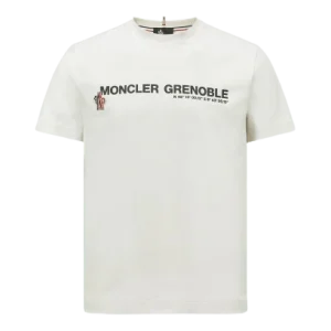 MONCLER GRENOBLE - T-shirt en coton à logo blanc creme