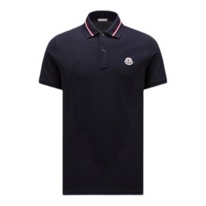Moncler polo en piqué à patch logo Bleu 794