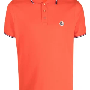 Moncler Polo rayé en coton à patch logo orange