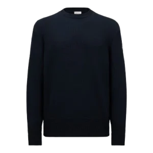 MONCLER - PULL EN COTON À EMPIÈCEMENT LOGO Bleu marine