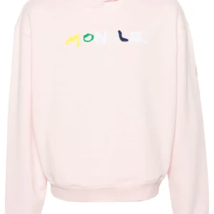 Moncler - Sweat à capuche rose à logo brodé