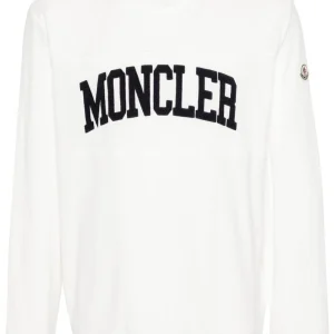 Moncler - Sweat blanc en coton à logo brodé