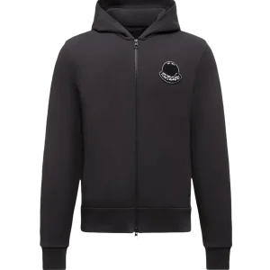 MONCLER - Sweat zippé À CAPUCHE en coton à logo noir charcoal