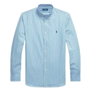 Polo Ralph Lauren - Chemise en popeline rayée blanc / Bleu foncé