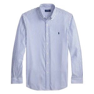 POLO RALPH LAUREN - Chemise en popeline rayée Custom Fit Blanc & Bleu