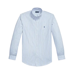 POLO RALPH LAUREN - Chemise en popeline rayée Custom Fit Blanc et Bleu